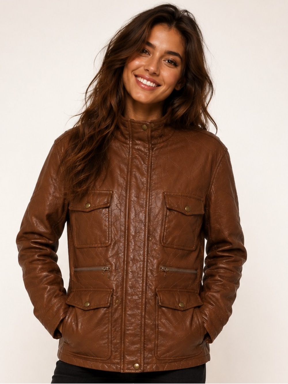 Vintage Haband Quilted Leather Jacket Mocha Mousse Moto Bomber‎ Retro Valentines